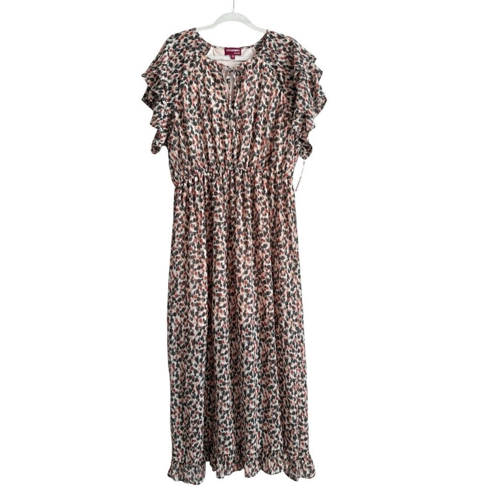 Downing Studio Short Sleeve Long‎ Dress Elastic Waist Lined Brown Olive 2X NEW